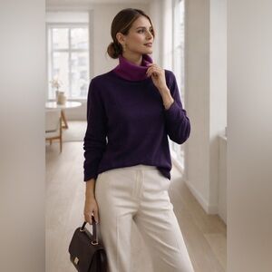 100% Cashmere Colorblock Turtleneck Purple Pink Size M Edinburgh Knitwear